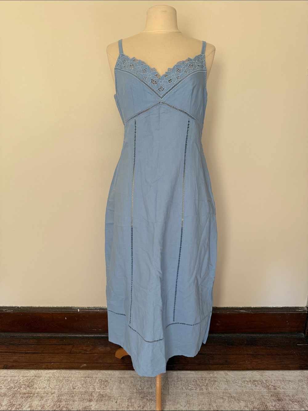 Madewell Light Blue Midi Dress with Lace Trim